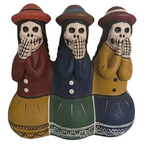 Vintage Peruvian Folk Art Colorful Day of the Dead Whistle Figurine